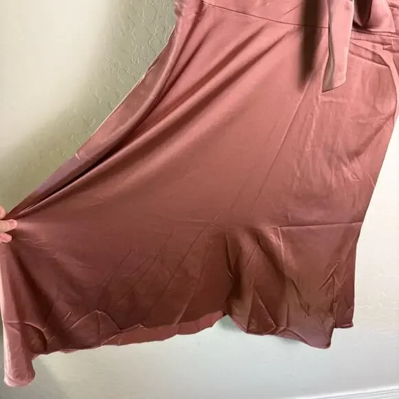 Baltic Born Poppy Satin Midi Dress Rosy Brown XXXL Tie Front - Picture 5 of 16
